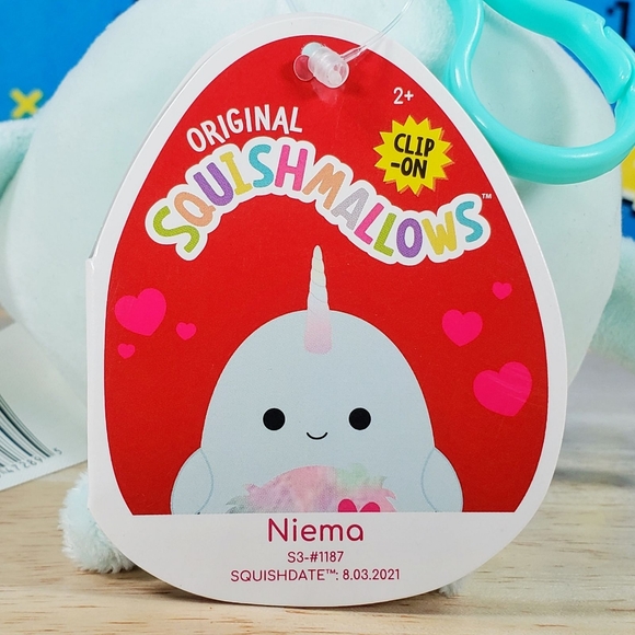 Squishmallow Niema the Narwhal 3.5" Clip UltraSoft Valentine's Day Plush Toy NWT - Picture 10 of 12